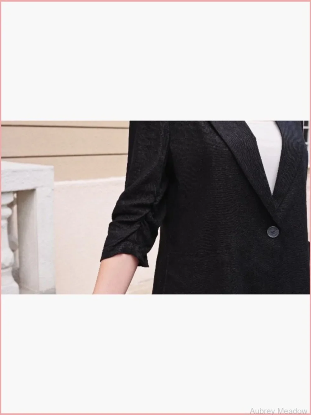 Linen Blend Blazer - 3/4 Ruched Sleeve Lightweight Work Blazer